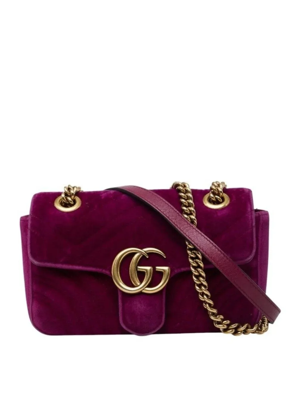 Gucci GG Marmont Quilted Chain Shoulder Bag Purple Velvet